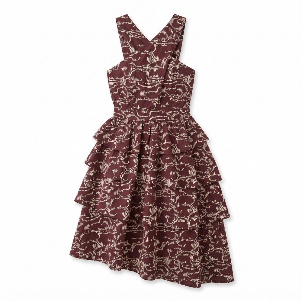 Cleobella 100% Cotton Burgundy Abstract Print Halter Crossback Midi Dress